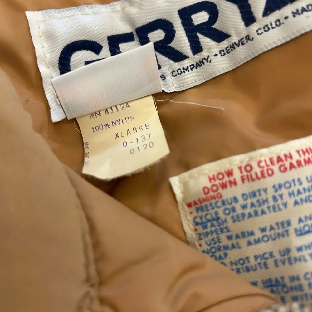 VINTAGE 🍃 GERRY MENS 70s Puffer Vest Color Block Tan Brown Beige USA Large Retro - Picture 6 of 11